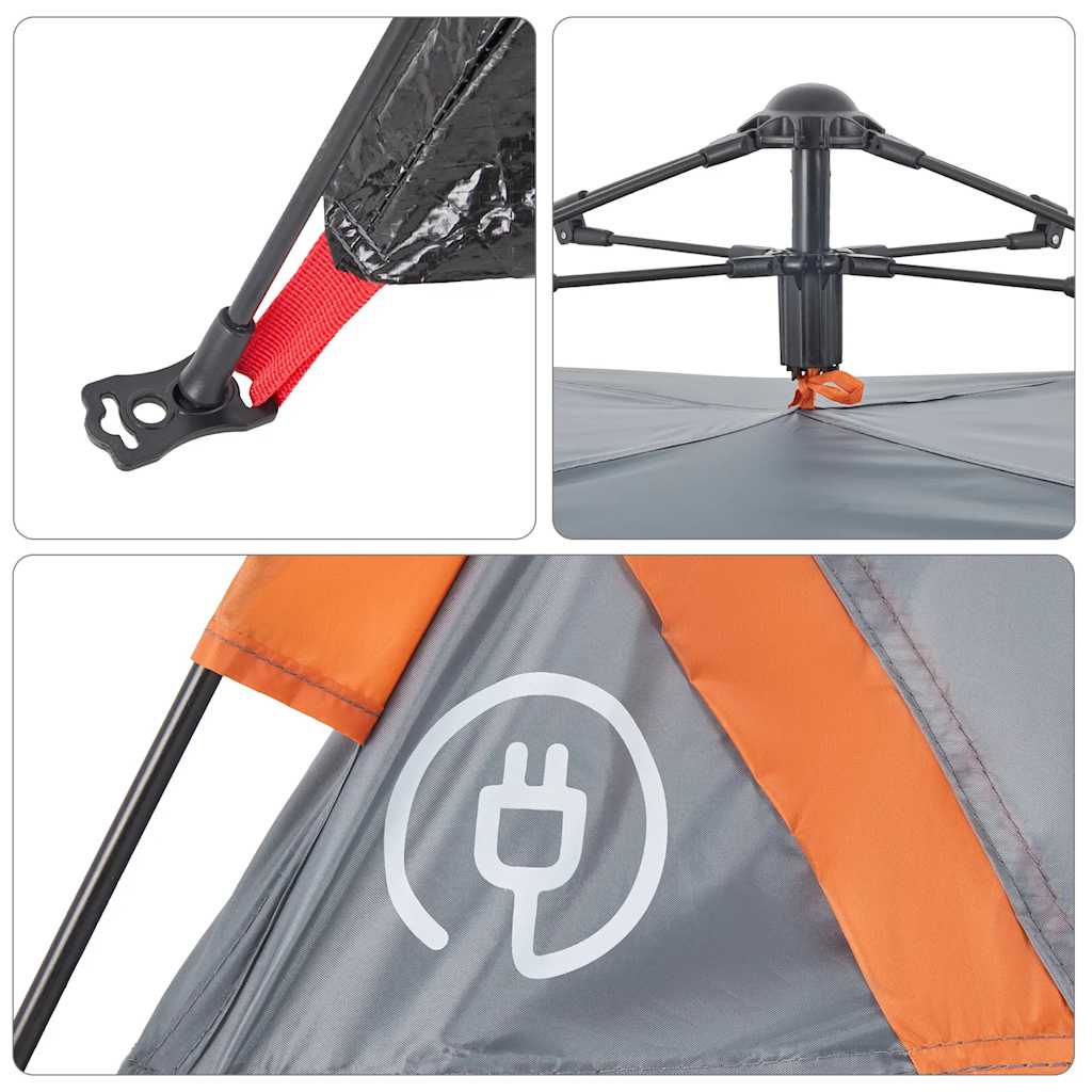 4-Personen-Campingzelt Grau und Orange Schnellspannsystem
