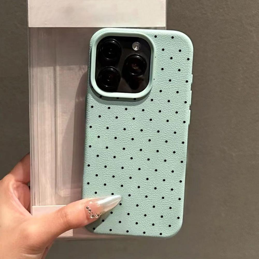 Applicable to iPhone17 ProMax full screen polka dot leather pattern mobile phone protective case 17/16 large hole 14 simple hair