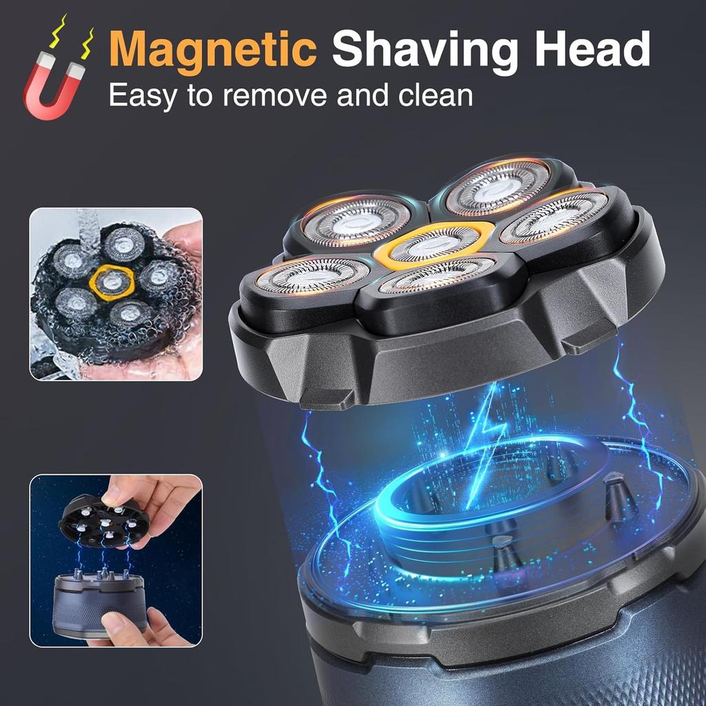 Tinsol Titanium Electric Head Shaver for Bald Men 6D Magnetic Razor Hair Trimmer Rechargeable LED Waterproof Face Hair Cutting