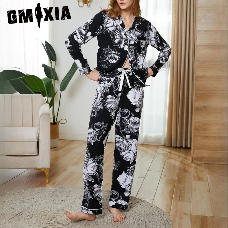 

GMXIA Pyjamas Women s Autumn and Winter Long-sleeved Trousers Home Clothing Sets Can Be Worn Outside XL
