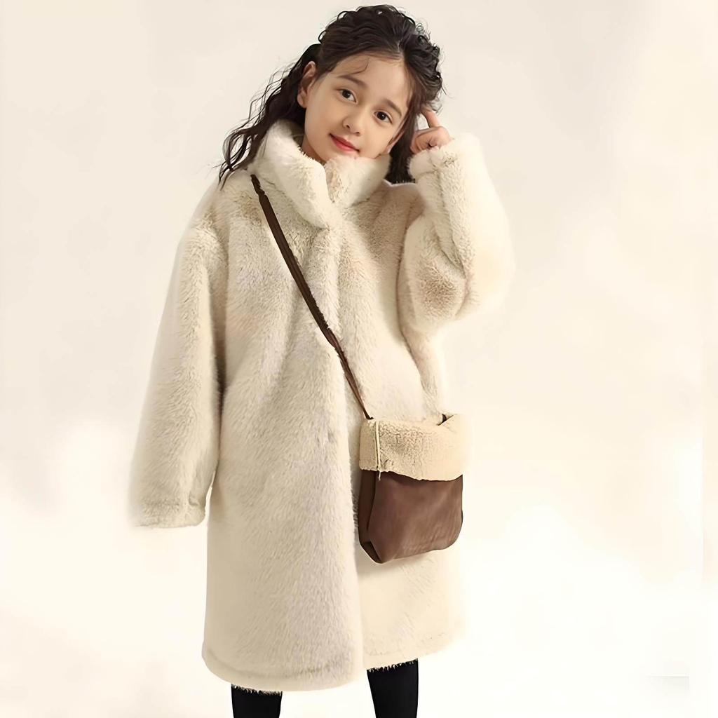 Girls' Long Faux Fur Winter Coat – Thick Plush Mink Velvet Lining