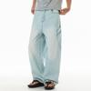 Mens Light Wash Distressed Jeans High Street Loose Straight Leg Cargo Pants With Pockets