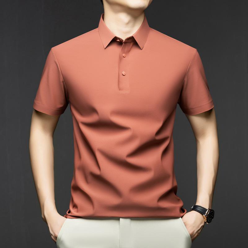 Men's Ice Silk Seamless Polo Shirt - Summer Short-Sleeve Casual Solid Color Design