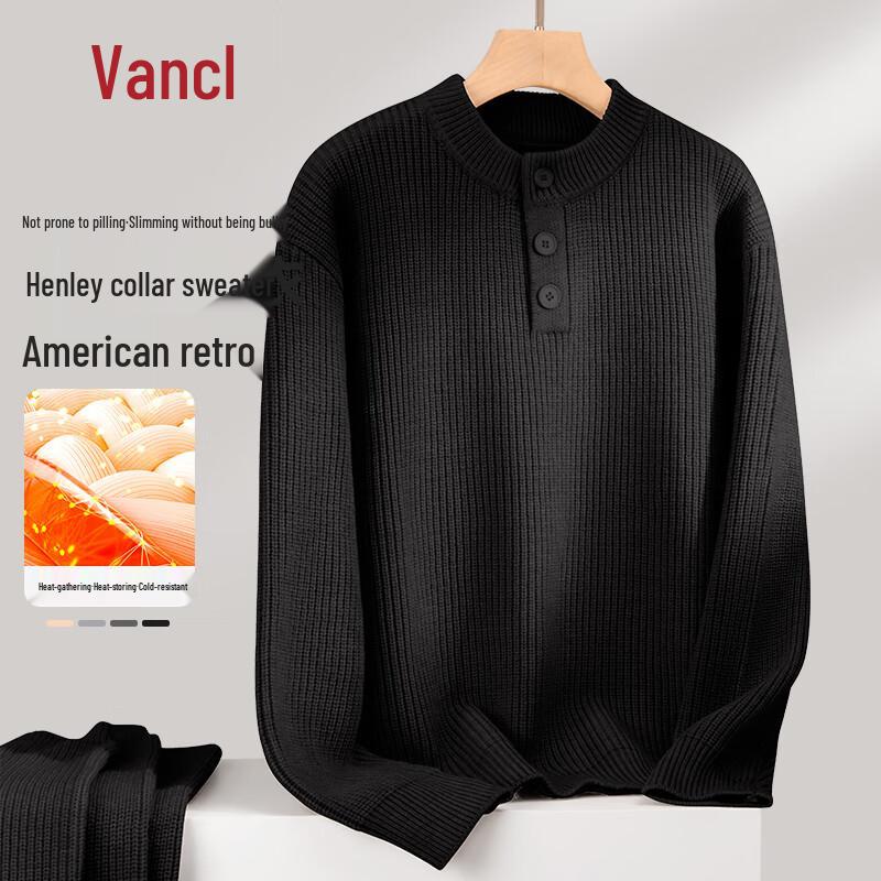 

VANCL Men s Retro Henley Neck Knit Sweater 3XL