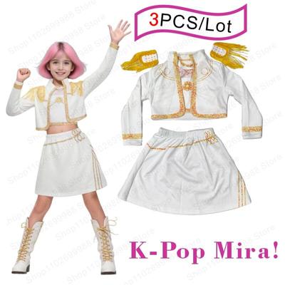 2025 Νέα Ταινία Kpop Δαίμονας Μίρα Κοστούμι Cosplay για Κορίτσια Απόκριες Καρναβάλι Μίρα Κυνηγός Λευκό Μπουφάν Γιλέκο και Φούστα Στολή