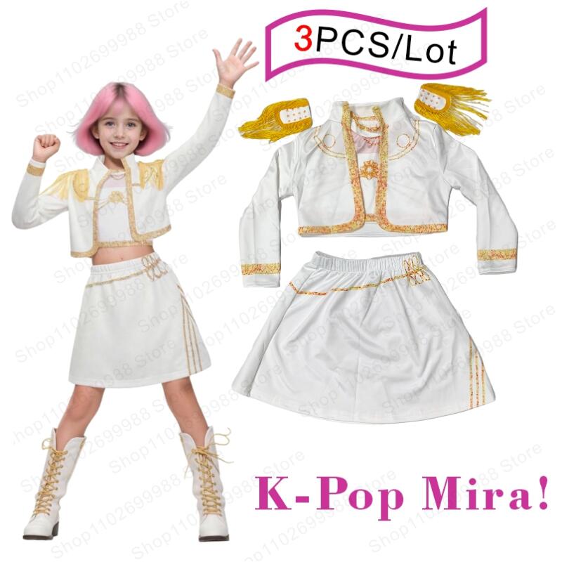 2025 New Movie Kpop Demon Mira Cosplay Costume for Girls Halloween Carnival Mira Hunter White Jacket Vest and Skirt Uniform Suit