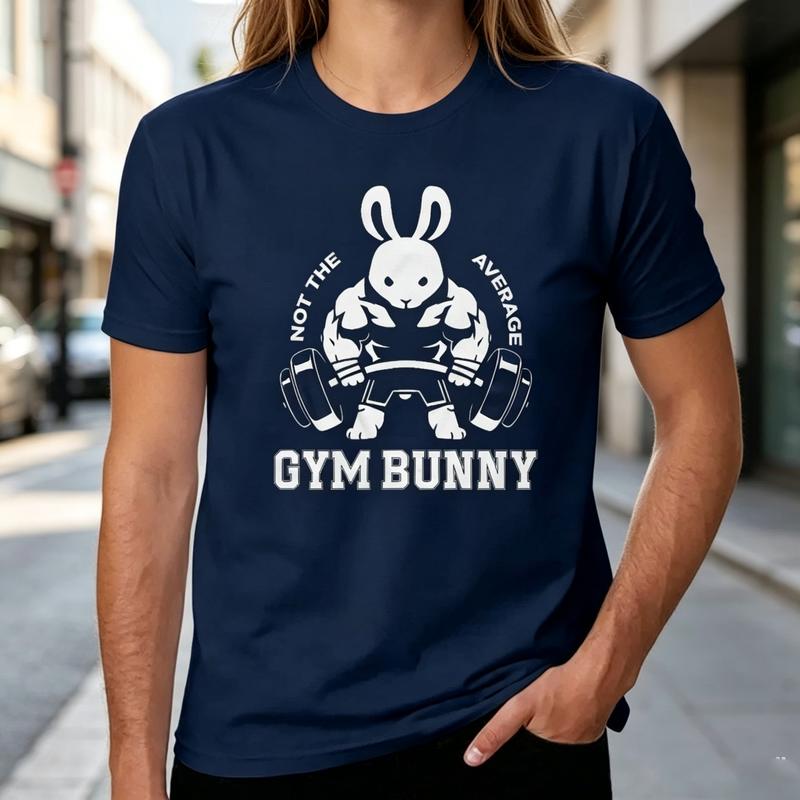 Funny Gym Bunny Graphic T Shirt Unisex Unisex Fitness Workout Tee 100 Cotton with Muscle Rabbit Print Casual Short Sleeve Top