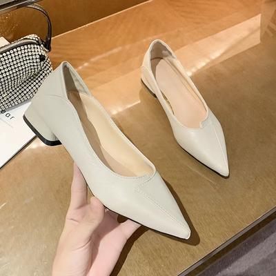 2024 New Hot-selling Lightweight and Versatile Low Heel Pointed Toe Comfortable Shallow Mouth Spring and Autumn Square Heel