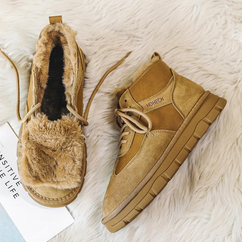 

Snow boots winter new real fur integrated thickened velvet warm non-slip cold shoes wool short boots 39