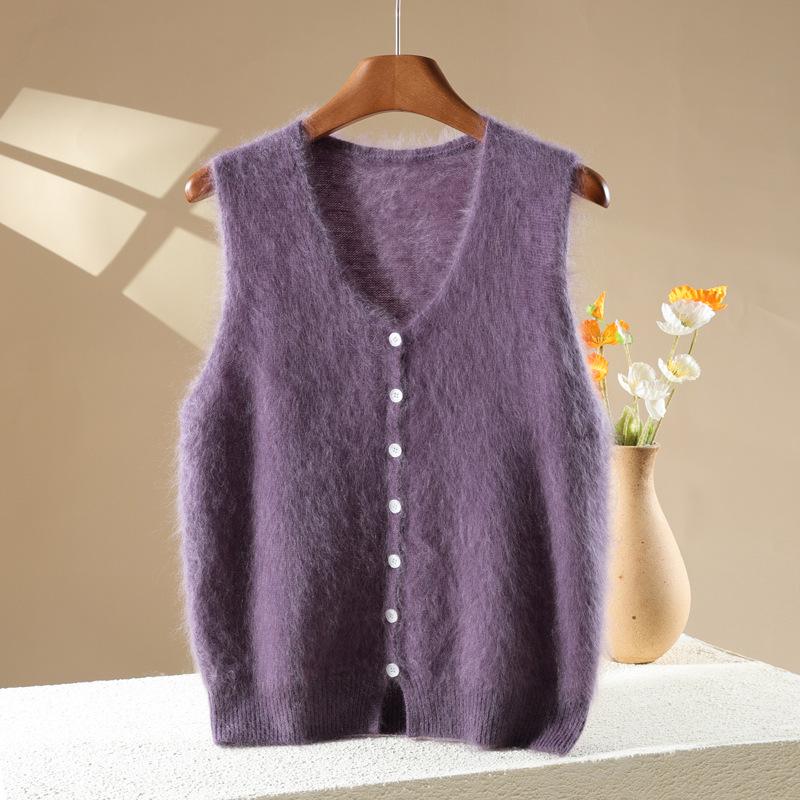 Sieviešu violeta adīta veste no kašmira
