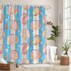 Coastal Seashell & Starfish Shower Curtain - Pastel Pink/Blue/Peach Stripes,Ocean Bubbles Design,12 Hooks,Beach Theme Bath Decor