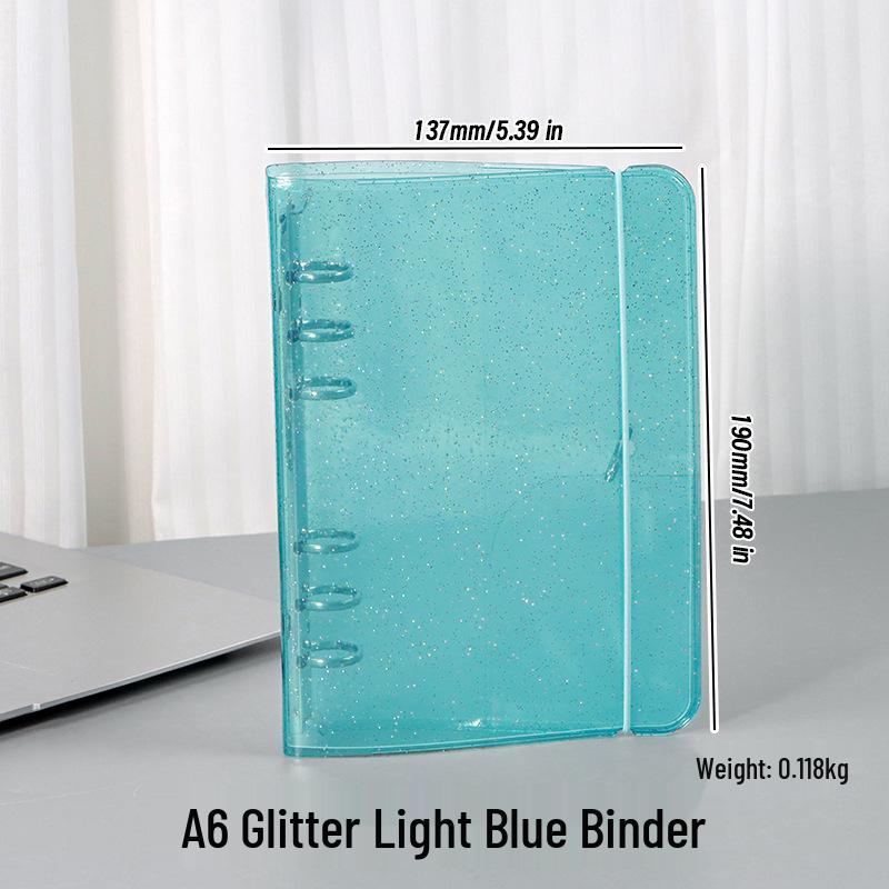 Korean Style PVC Transparent Candy Color Cover Six-Hole Diary with Binding Strap, A5 A6, Loose-Leaf Binder