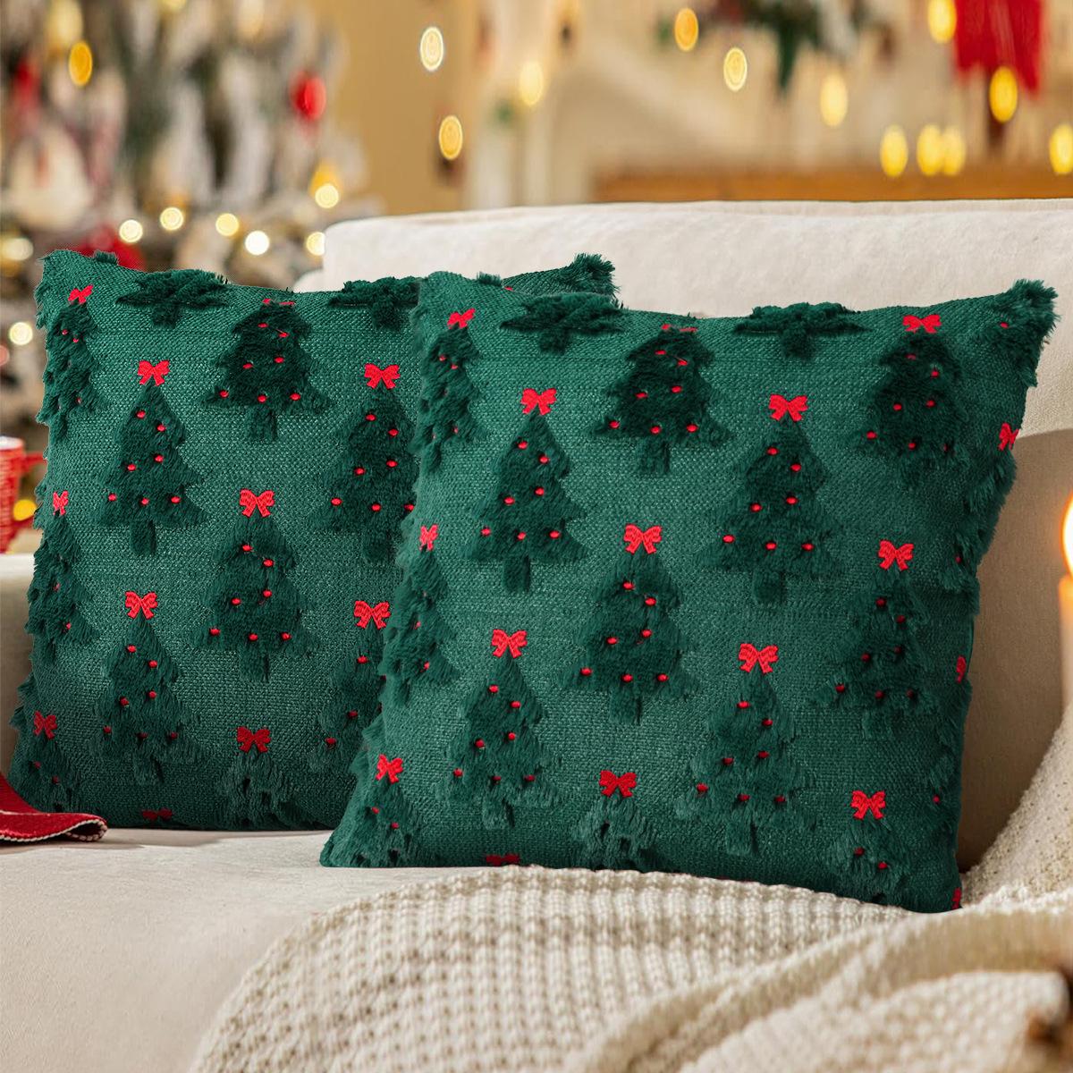 

2-Pack Green Plush Christmas Tree Pillow Covers, Bow Embroidered Holiday Decor for Sofa, Festive Set Christmas Home Decor 2 Piece 45x45cm