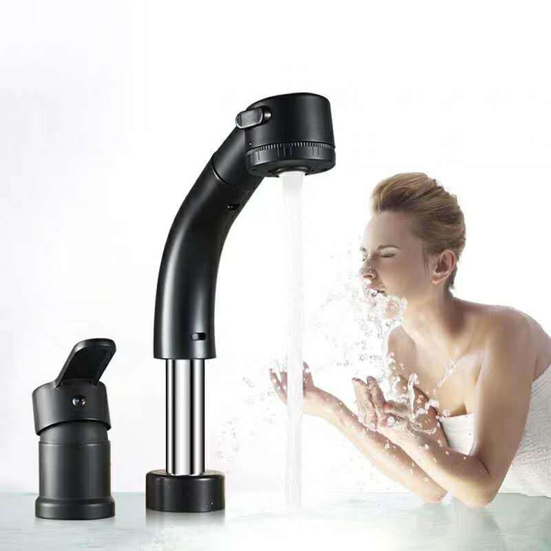 All-Copper Body Split Lift Pull Faucet Rotatable Cold Double Hole Three Hole Basin Hot Water Mixing Valve Washbasin