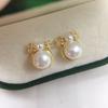 Natural freshwater pearl earrings, exquisite and sweet princess style, slightly inlaid with zircon bow, fashionable pearl earrings