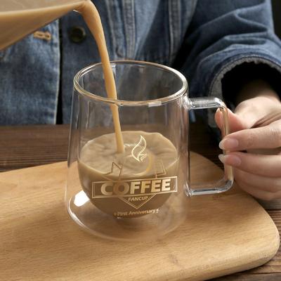 Kreative Glastasse, doppelschichtige Kaffeetasse, Trinkgeschirr im europäischen Stil mit Henkel, transparente Milchtasse, isolierte Teetasse