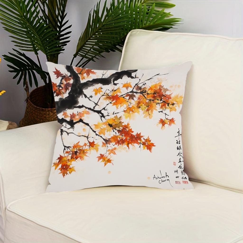Red Maple Pattern Pillowcase Living Room Sofa Cushion Cover Bedroom Bedside Car Cushion Cover Home Decoration