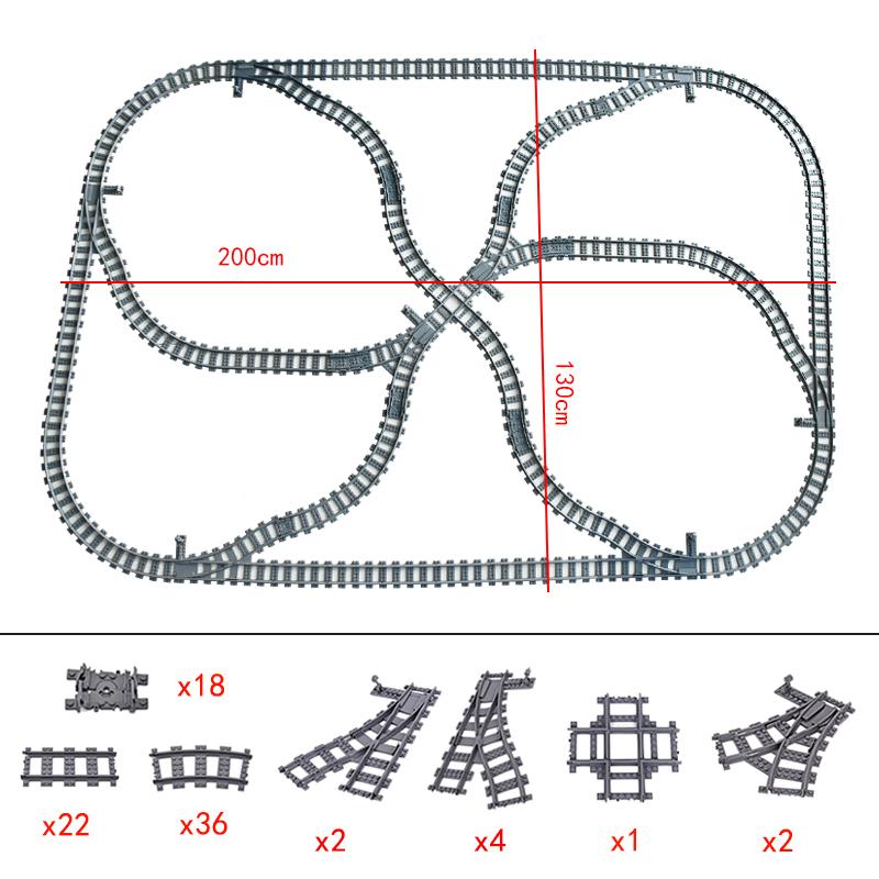 City Trains Flexible Tracks Forked Straight Curved Rails Switch Building Blocks Creative Toys for Kids Gifts