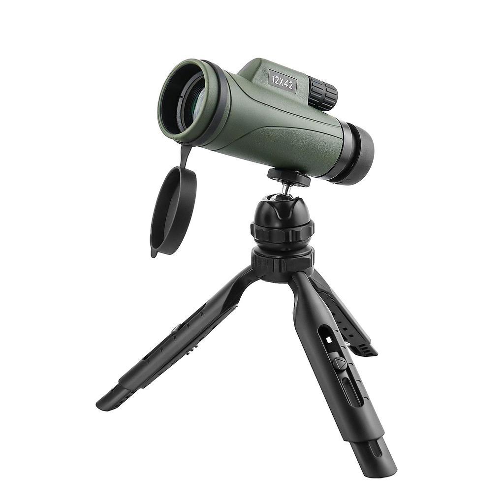 New 12X42 Green Telescope High-definition and High-power BAK4 All Optical Lenses with Bracket Outdoor Telescope