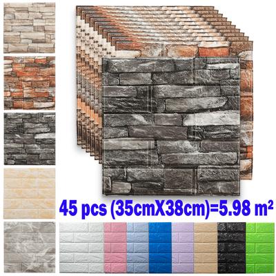 45pcs 3D Foam Wall Sticker Panels Brick Waterproof Adhesive Wallpaper Living Room Bedroom Home House Bathroom Decor