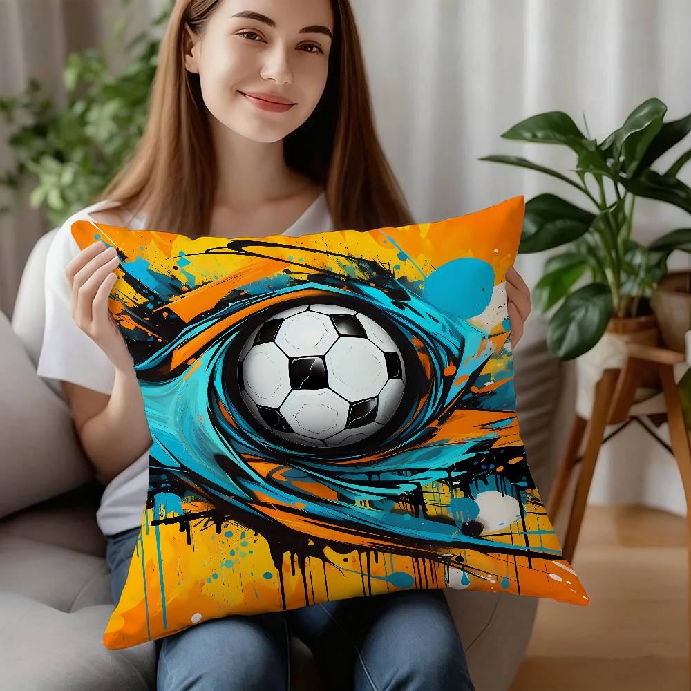 New Football Print Pillow Case Sofa Decorative Home Double-sided Printing Short Plush Cushion Pillow Cover Holiday Gift