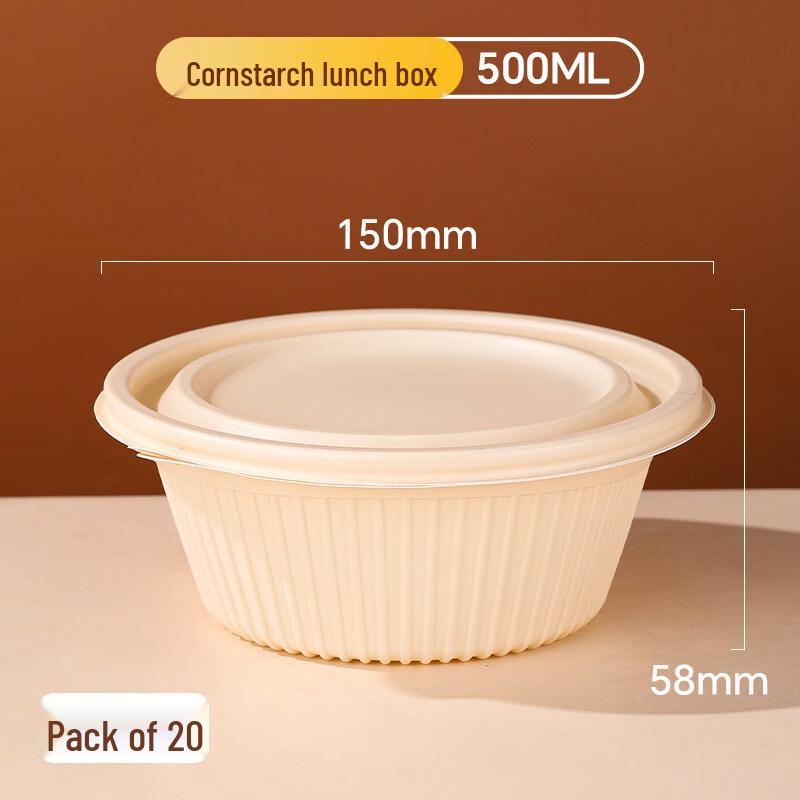 Disposable Corn Starch Bento Box with Lid, 20 Sets