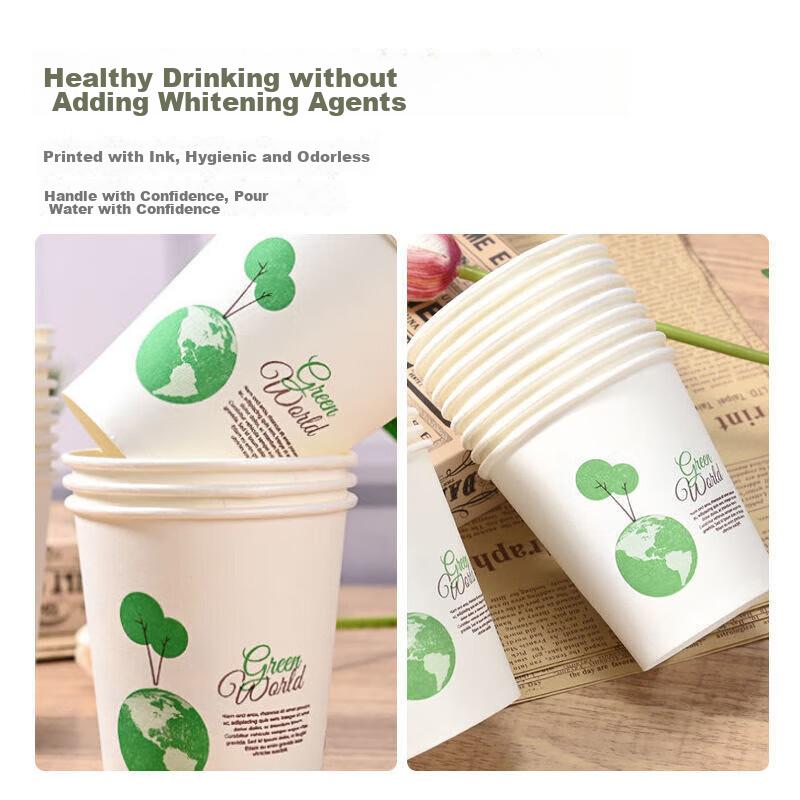 MENGTING Disposable Paper Cups, 233ml Office Coffee Cups, Thick Paper Cups, Family Pack of 100, for Business And Home Use
