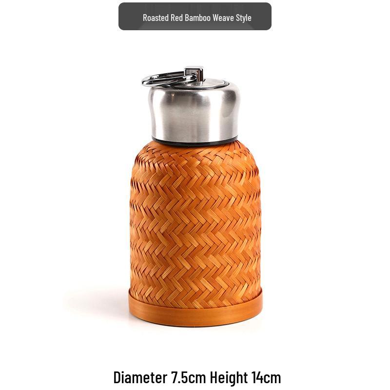 

Retro Bamboo Woven Thermos Travel Cup - Portable Vintage Teacup and Small Water Bottle