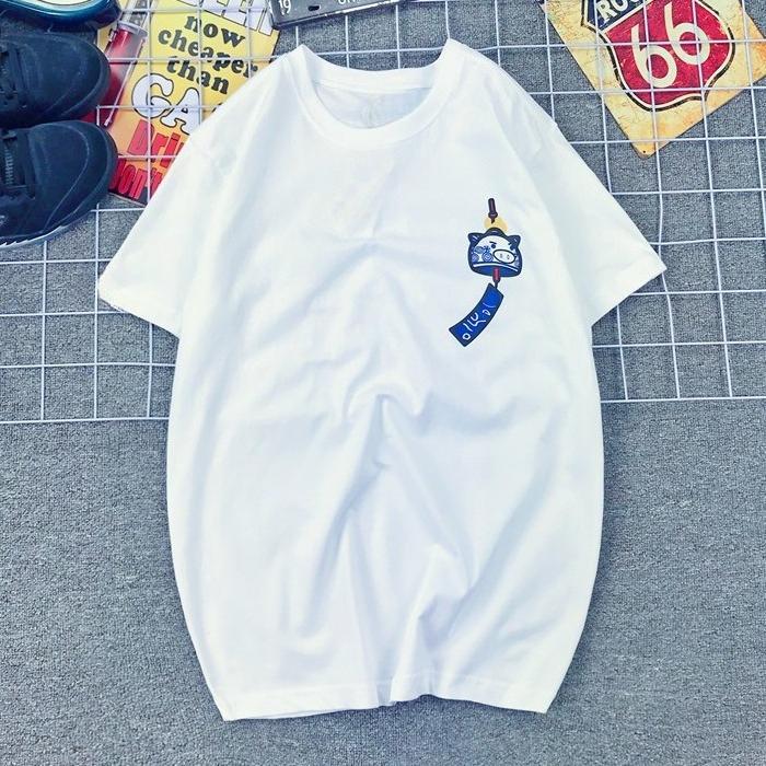 Japan Fengtian Store Pig Wind Chimes Cartoon Simple Printing Teen Couple T-Shirt Men's and Women's Short Sleeves