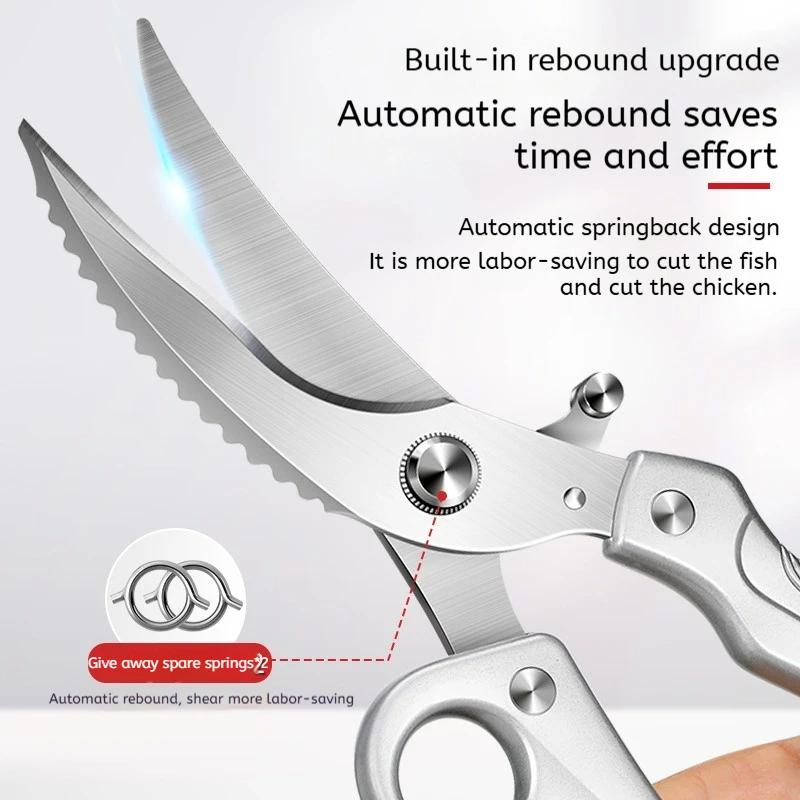 Multipurpose Kitchen Scissors Stainless Steel Scissors for Meat Vegetables,scrape Fish Scales Scissors Powerful Chicken Scissors