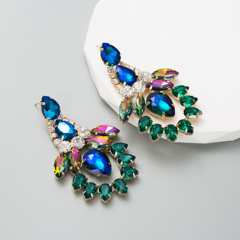 Women's Drop Earring Colored Crystal Geometric Pendant Exaggerate Temperament Premium Earrings