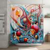 Colorful Space Shower Curtain Modern Bathroom Decor with Red Blue Sphere Design for Home Decoration