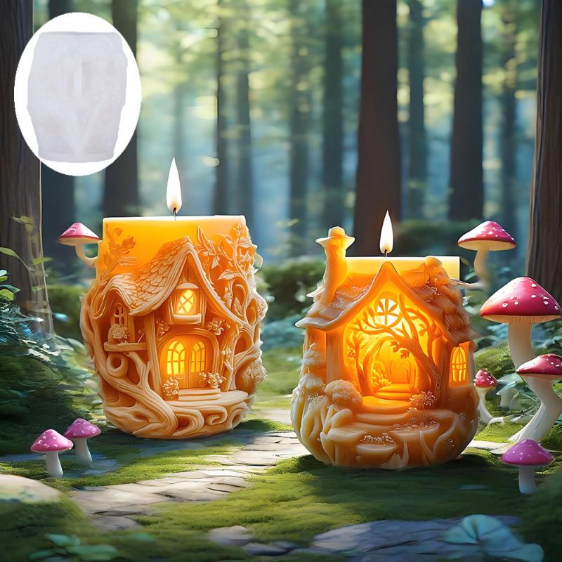 1Pc 3D Treehouse Silicone Mold DIY Elf Tree House Candle Mold Funny Castle Chimney House Resin Concrete Gypsum Mold