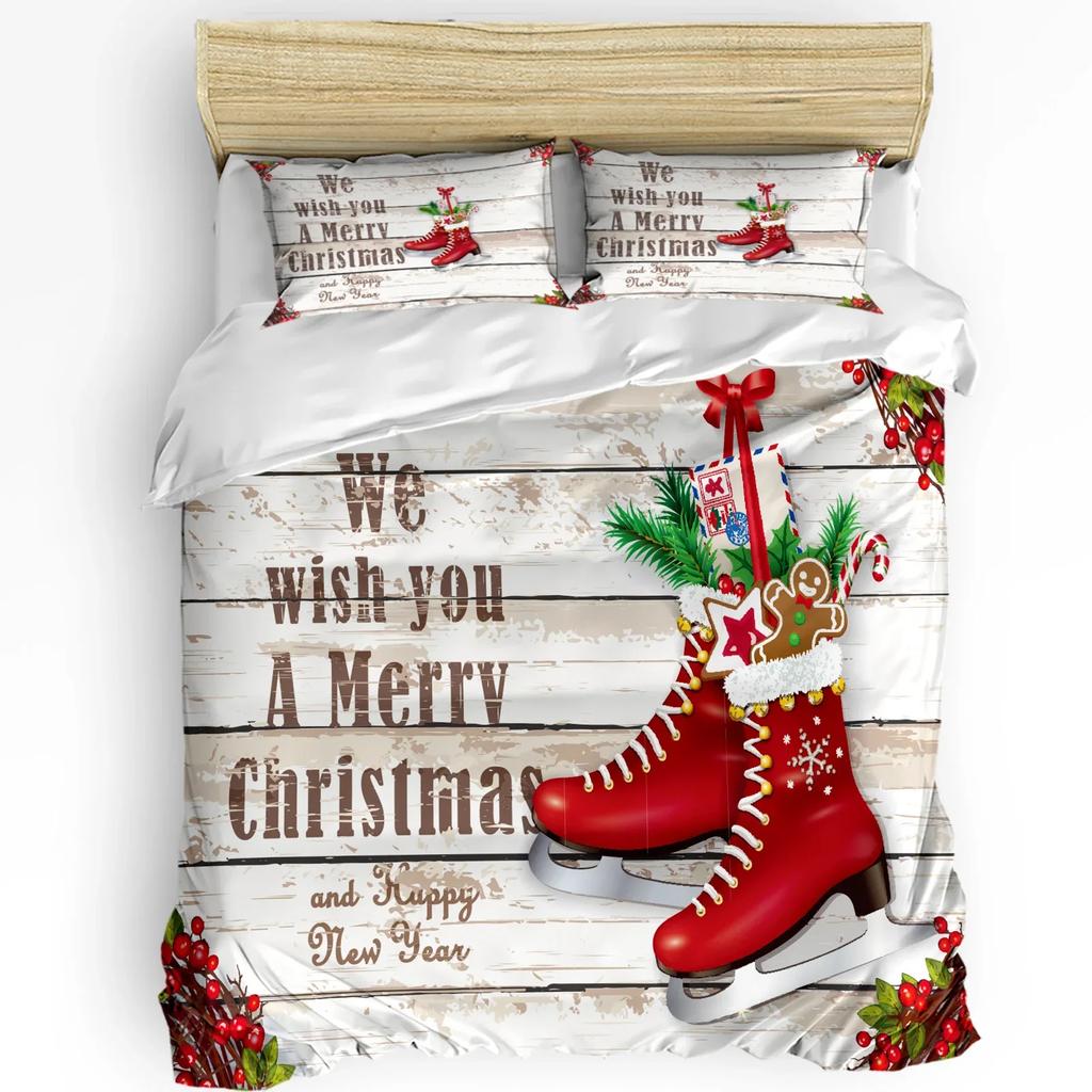 Christmas Winter Snowman Season Pine Trees Bedding Set 3pcs Duvet Cover Pillowcase Quilt Cover Double Bed Set Home Textile