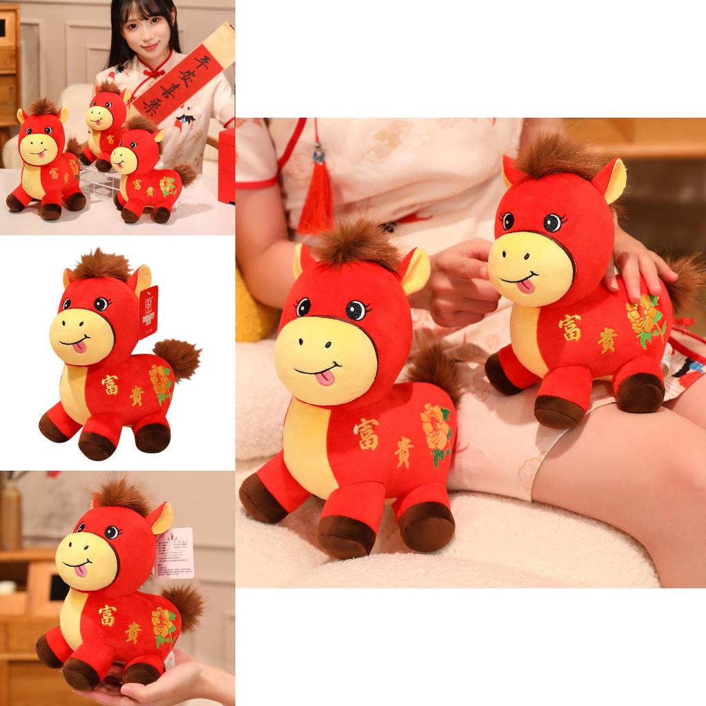 Horse Year Mascot Plush Toy With Flower Embroidery Design For Lunar New Year Gifts And Celebrations