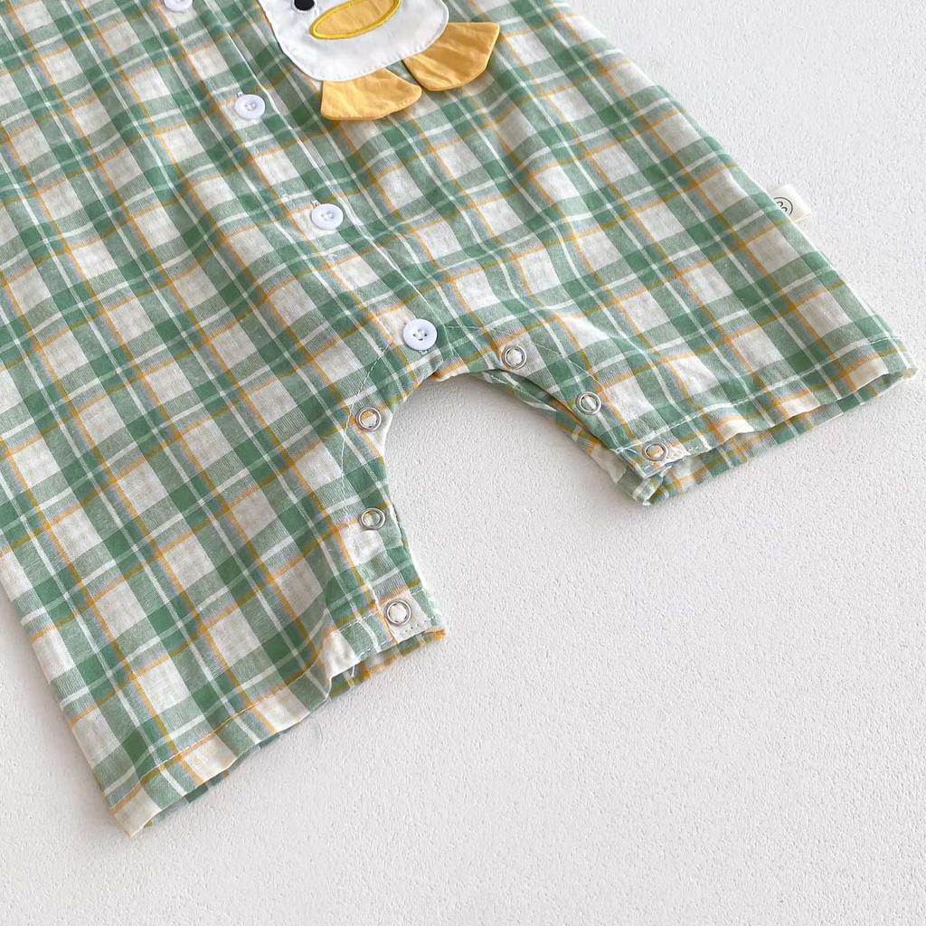 Summer Boys Plaid Short Sleeve Romper - Stylish Korean Style Crawling Suit for Infants