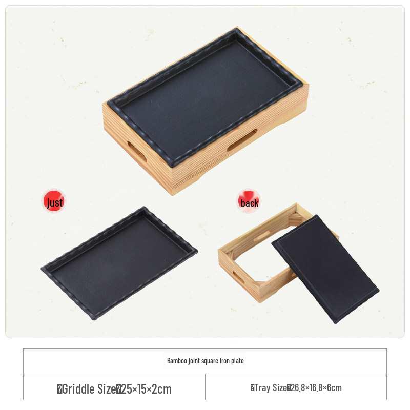 Cast Iron Rectangular Teppanyaki Barbecue Plate for Steak, Fish, and More