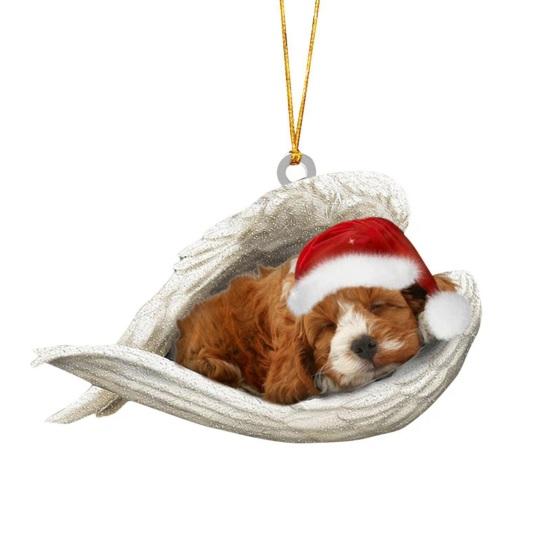 2Pcs Sleeping Dog Car Hanging Ornament, Acrylic 2D Flat Pendant, Cute Animal Rearview Mirror Charm, Christmas Gift Keychain