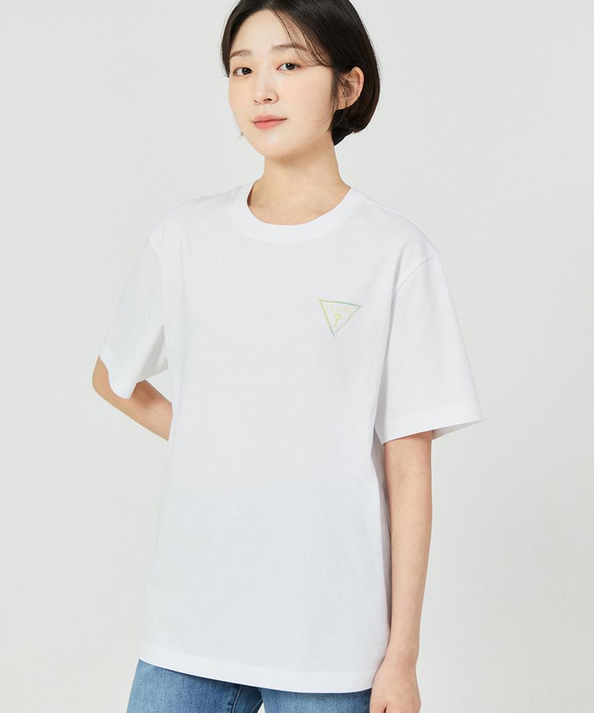 GUESS 2-Color Unisex Semi-Overfit Back Triangle Logo Short Sleeve T-Shirt Np2Ke410