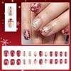 Stylish Short Square Press On Nail With Christmas Tree Designs False Nail Glossy Full Cover Nail Art For Festive Event