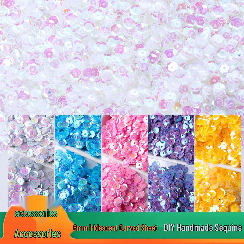 6mm Iridescent Silver Sequins: Laser Embossed Curved Pieces for DIY Embroidery, Wedding Dress Accessories, and Craft Ornaments.