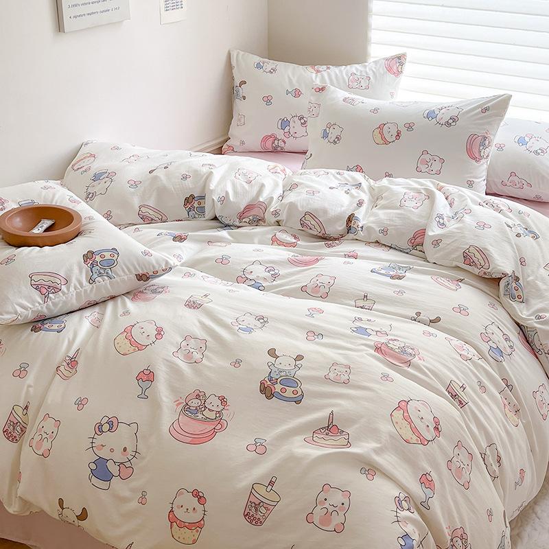 Class A Sleeping Naked, Maternal And Infant Grade Four-Piece Set, Pure Cotton Dormitory 3Pcs Set, Washed Cotton Quilt Cover, Bed Hat Model