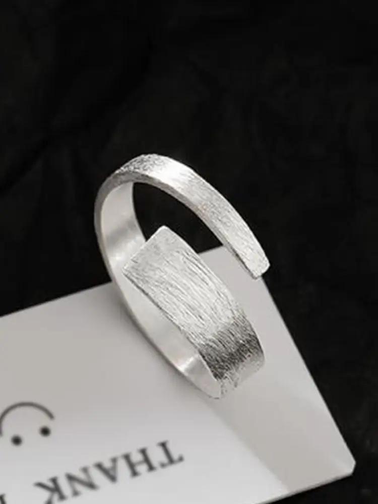 

925 Sterling Silver Large Open Geometric Rings Bohemian Unique Simple Ring for Women Minimalist Handmade Jewelry resizable білий