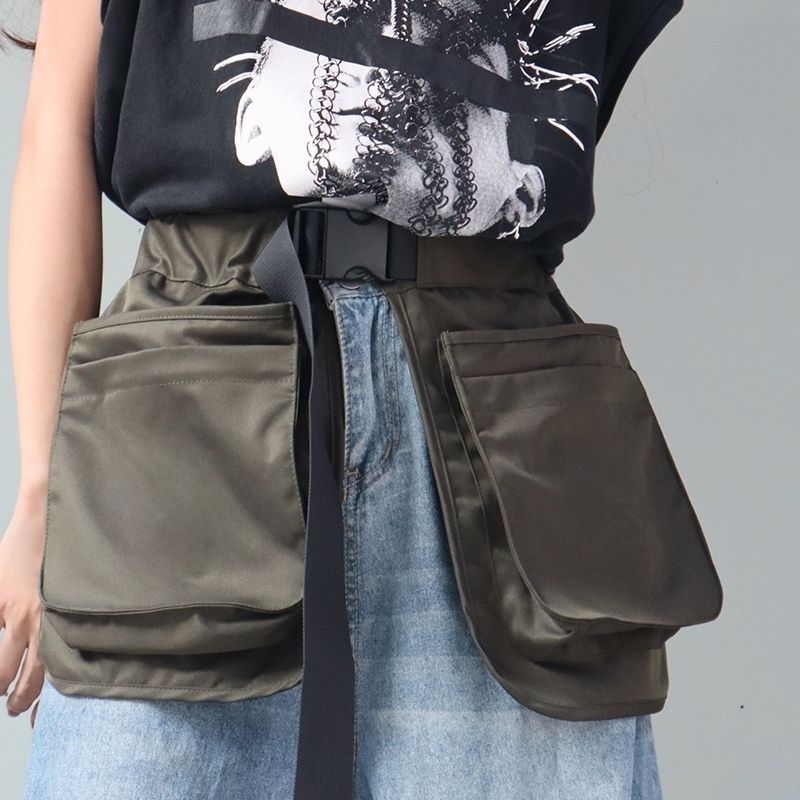 Canvas Half-length Apron Multi-functional Multi-pocket Zipper Waist Bag Versatile Gardening Work Clothes Tool Apron