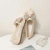 Fashion Women's Flat Shoes Net Hollow With Bow Heel Slip On Social Elegant and Fashionable 39 Quick Delivery Chic Shoe Ladies Footwear