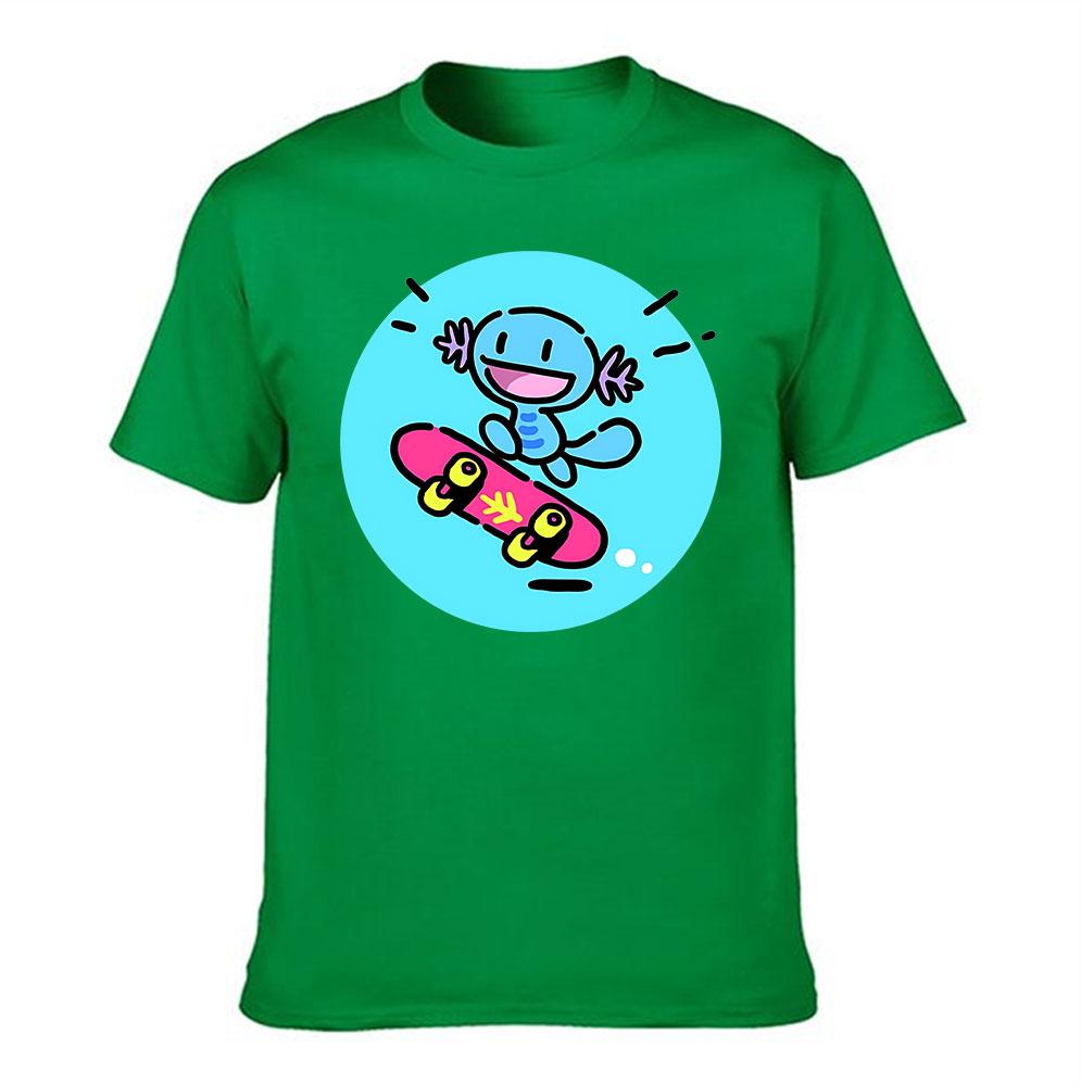 Unisexs Cotton TShirt Cute Blue Axolotl Skateboard Graphic Print Casual Short Sleeve Tee for Daily Wear