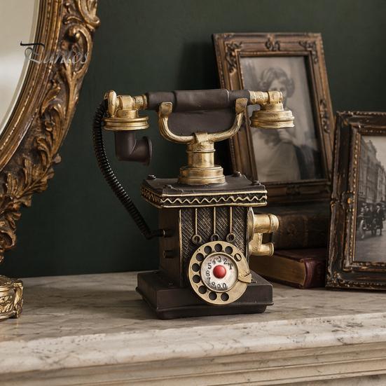 Vintage Home Decor Phone Telephone Resin Figurine, Retro Model Statue with Matte Finish, Distressed Finish Old-Fashioned Victorian Style Desk