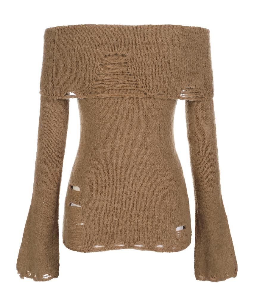 LALAFOX Knit Off-Shoulder Slim Knit Camel Bq4Kl009