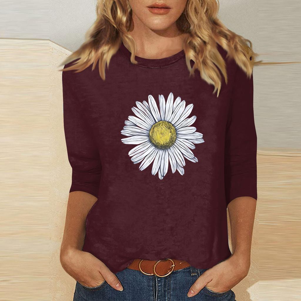Women's O-neck 3/4 Sleeve  Print Top