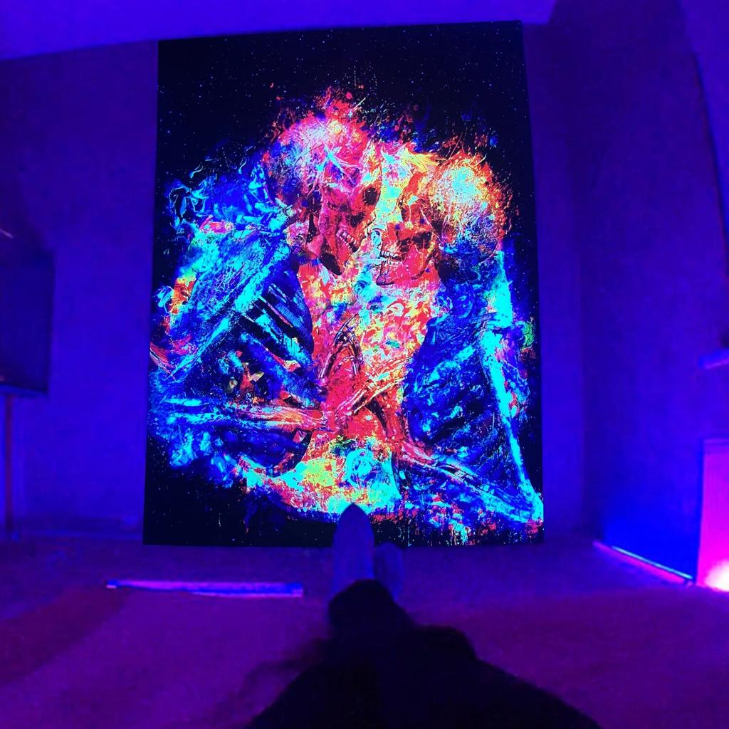 Hug Skull Fluorescent Black Light Tapestry Aesthetic Wall Hanging Hippie  for Bedroom Independent Room Decoration